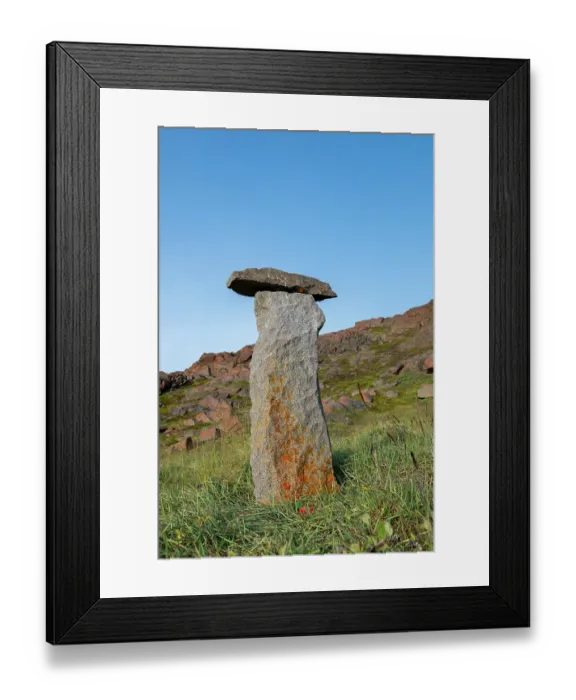 Framed Print : Greenland, Baffin Bay, Avannaata municipality. Archeological Thule Culture site of Kangerup Nua. Traditional standing stone (inukshuk) near Thule sod dwelling ruins Framed Print : Greenland, Baffin Bay, Avannaata municipality. Archeological Thule Culture site of Kangerup Nua. Traditional standing stone (inukshuk) near Thule sod dwelling ruins