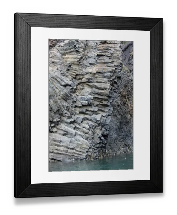 Framed Print : Western Greenland, Disko Island, Qeqertarsuaq. Scenic views along the Kuannit Coast, volcanic basalt rock formation detail Framed Print : Western Greenland, Disko Island, Qeqertarsuaq. Scenic views along the Kuannit Coast, volcanic basalt rock formation detail