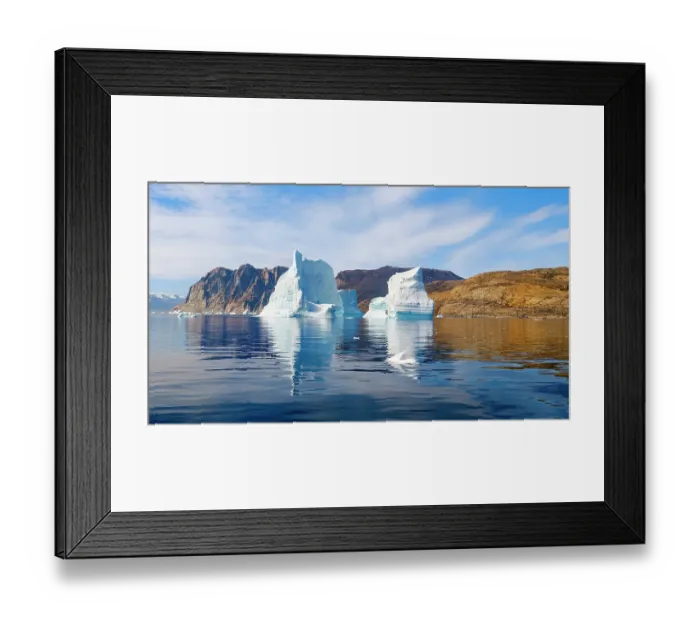 Framed Print : Landscape with icebergs in the Uummannaq Fjord System in the northwest of Greenland, Danish Territory. (Editorial Use Only)