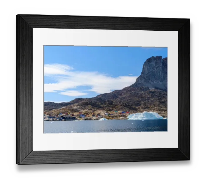 Framed Print : Village Ikerasak in the Uummannaq Fjord System in the northwest of Greenland, Danish Territory. (Editorial Use Only) Framed Print : Village Ikerasak in the Uummannaq Fjord System in the northwest of Greenland, Danish Territory. (Editorial Use Only)