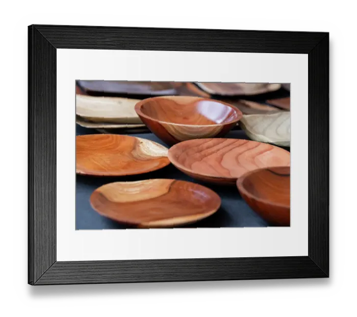 Framed Print : British Overseas Territory, Pitcairn Island, Adamstown. Hand-carved wooden bowls made from local wood