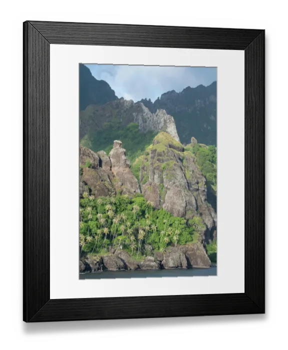 Framed Print : French Polynesia, Marquesas, Hana Vave, Bay of Virgins. Dramatic coastal view of bay with The Virgins rock formation Framed Print : French Polynesia, Marquesas, Hana Vave, Bay of Virgins. Dramatic coastal view of bay with The Virgins rock formation