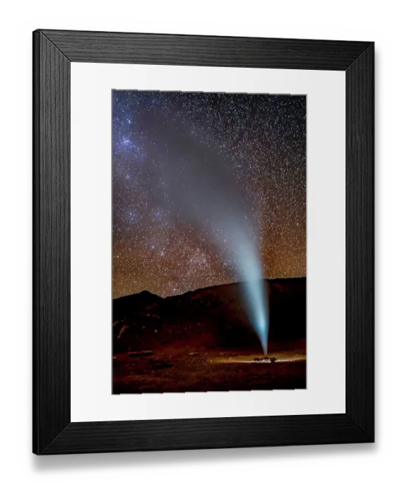 Framed Print : Bolivia. Vertical landscape view of geyser erupting in Bolivia's Sol de Manana with Milky Way behind Framed Print : Bolivia. Vertical landscape view of geyser erupting in Bolivia's Sol de Manana with Milky Way behind