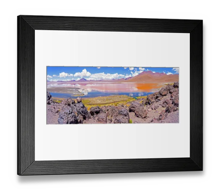 Framed Print : Bolivia. Panorama view of Laguna Colorada, home to three of the six species of flamingos Framed Print : Bolivia. Panorama view of Laguna Colorada, home to three of the six species of flamingos