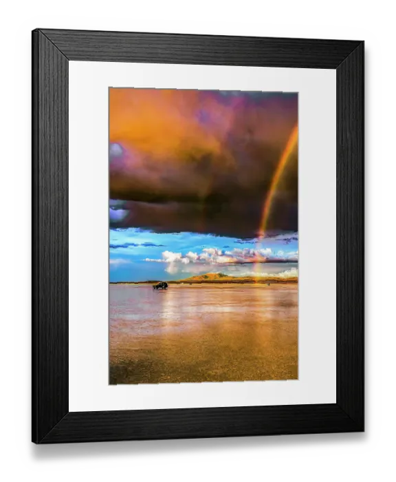 Framed Print : Salar de Uyuni, Bolivia. Vertical landscape view of rainbow appearing at sunset over the Salar de Uyuni, the world's largest salt flat Framed Print : Salar de Uyuni, Bolivia. Vertical landscape view of rainbow appearing at sunset over the Salar de Uyuni, the world's largest salt flat