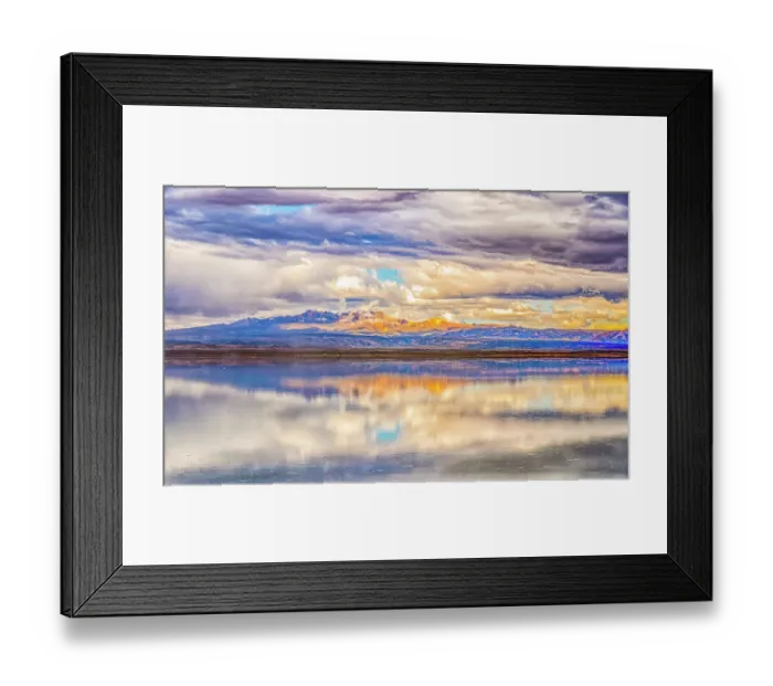 Framed Print : Salar de Uyuni, Bolivia. Wide angle landscape view of storm clouds reflected over the Salar de Uyuni, with the Andes Mountains in the distance Framed Print : Salar de Uyuni, Bolivia. Wide angle landscape view of storm clouds reflected over the Salar de Uyuni, with the Andes Mountains in the distance