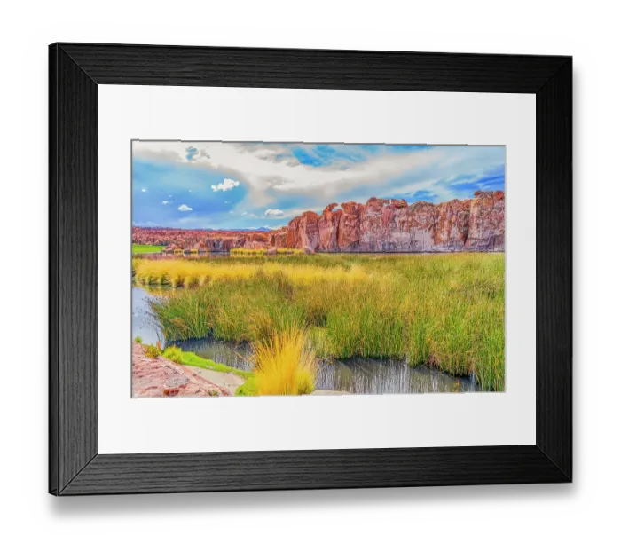 Framed Print : Altiplano, Bolivia, Landscape view of box canyon containing marshes and peatlands