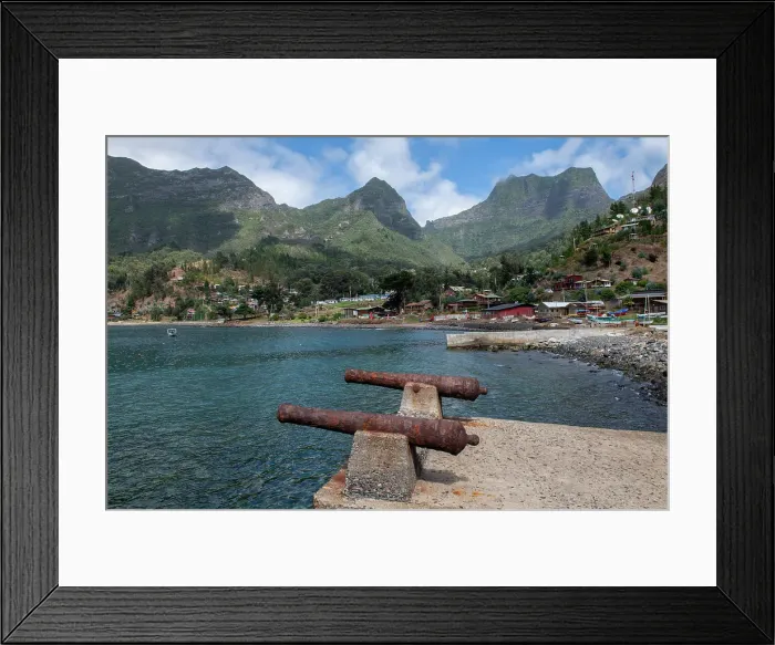 Framed Print : Chile, Juan Fernandez Archipelago, Robinson Crusoe Island, Cumberland Bay, village of San Juan Bautista. Port area