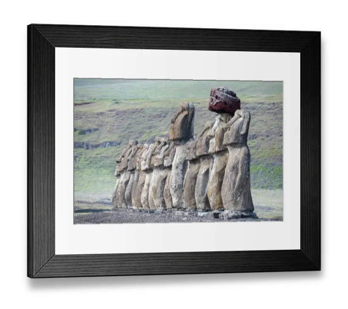 Framed Print : Chile, Easter Island, aka Rapa Nui. Tongariki, with 15 traditional moai statues. UNESCO World Heritage Site