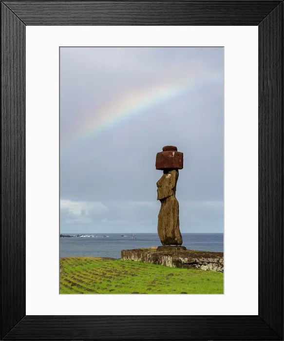 Framed Print : Chile, Easter Island, aka Rapa Nui, Ahu Tahai. Moai with rainbow. UNESCO World Heritage Site Framed Print : Chile, Easter Island, aka Rapa Nui, Ahu Tahai. Moai with rainbow. UNESCO World Heritage Site