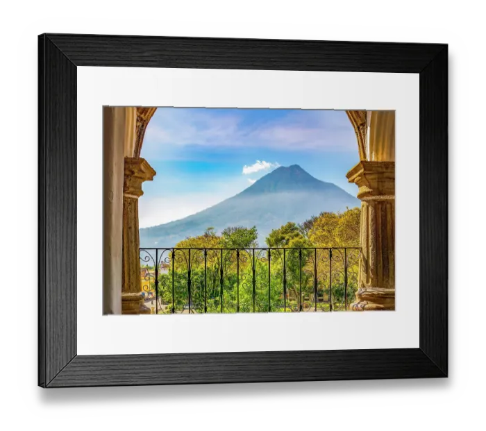Framed Print : Antigua, Guatemala. Portrait of Volcan de Agua, the extinct volcano overlooking this Spanish colonial city and UNESCO Heritage Site