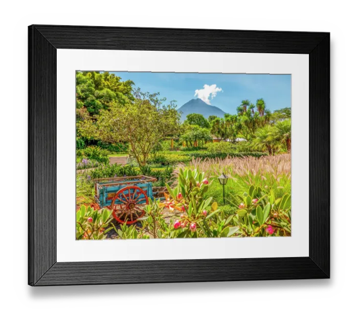 Framed Print : Antigua, Guatemala. Wide angle landscape view from a garden in front of Volcan Agua, an extinct volcano Framed Print : Antigua, Guatemala. Wide angle landscape view from a garden in front of Volcan Agua, an extinct volcano