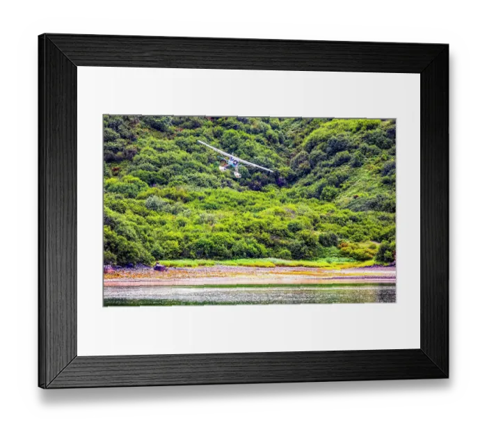 Framed Print : Katmai National Park and Preserve, Alaska. Landscape view of float plane landing in a cove Framed Print : Katmai National Park and Preserve, Alaska. Landscape view of float plane landing in a cove