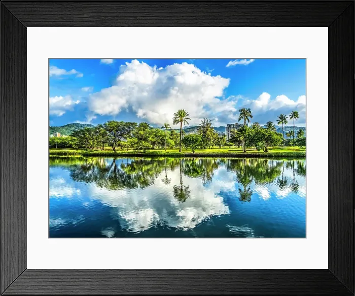 Framed Print : Ala Wai Canal reflection Waikiki, Honolulu, Oahu, Hawaii