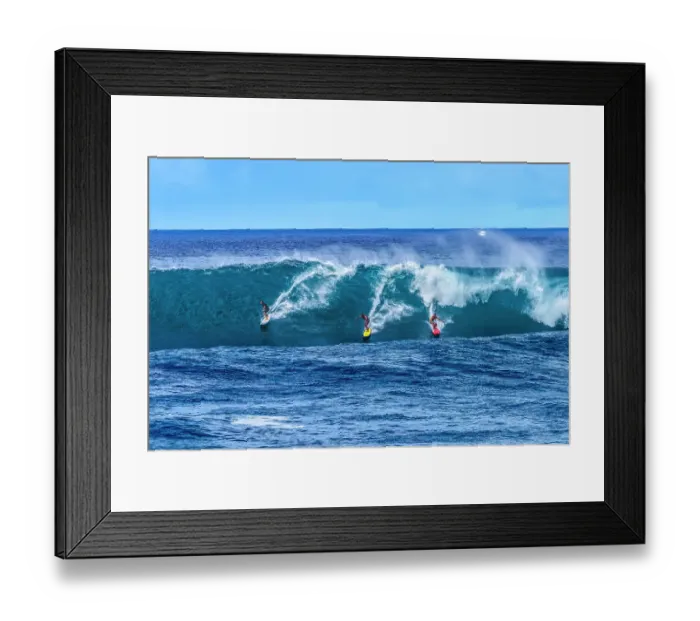 Framed Print : Surfer surfing large wave, Waimea Bay, North Shore, Oahu, Hawaii. Waimea Bay is famous for big wave surfing. (Editorial Use Only) Framed Print : Surfer surfing large wave, Waimea Bay, North Shore, Oahu, Hawaii. Waimea Bay is famous for big wave surfing. (Editorial Use Only)