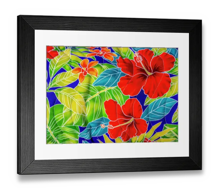 Framed Print : Colorful Polynesian textile, Waikiki, Honolulu, Oahu, Hawaii
