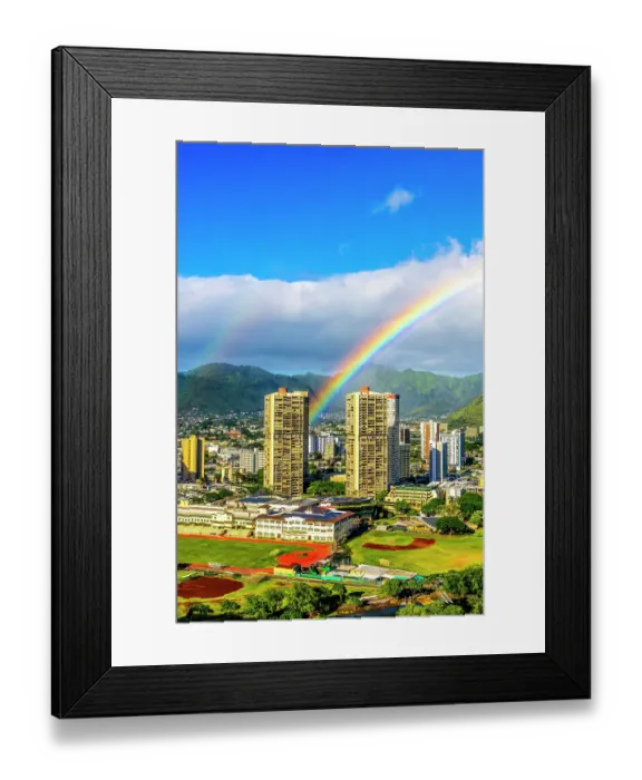 Framed Print : Colorful double rainbow, Honolulu, Oahu, Hawaii