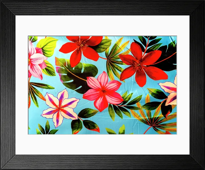 Framed Print : Colorful Polynesian textile, Waikiki, Honolulu, Oahu, Hawaii