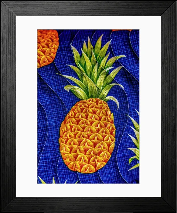 Framed Print : Colorful Polynesian textile, Waikiki, Honolulu, Oahu, Hawaii