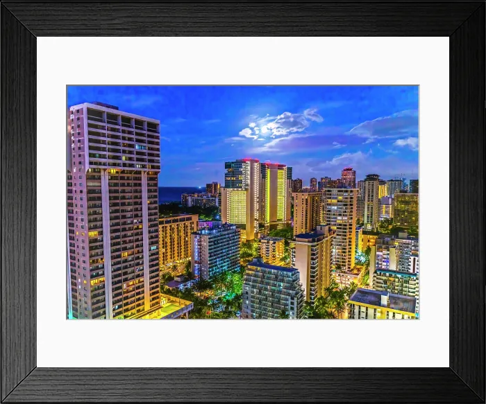 Framed Print : Colorful early morning, Honolulu, Oahu, Hawaii