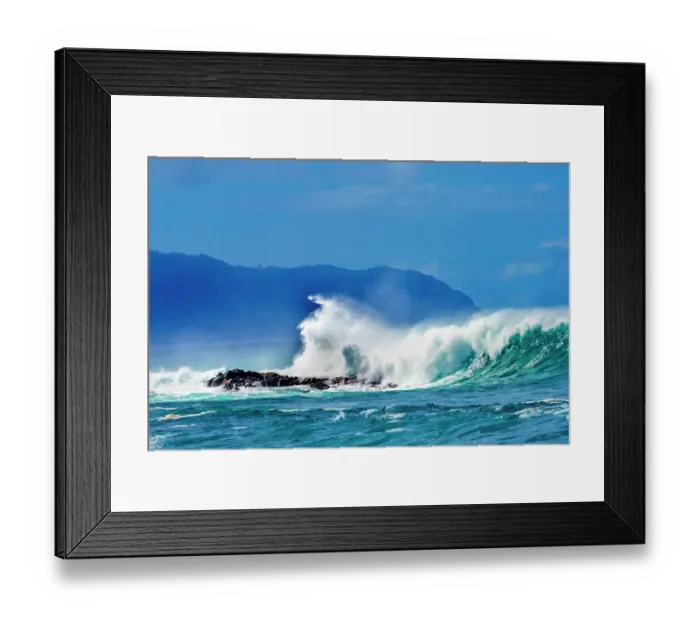 Framed Print : Large waves, Waimea Bay, North Shore, Oahu, Hawaii. Waimea Bay is famous for big wave surfing Framed Print : Large waves, Waimea Bay, North Shore, Oahu, Hawaii. Waimea Bay is famous for big wave surfing