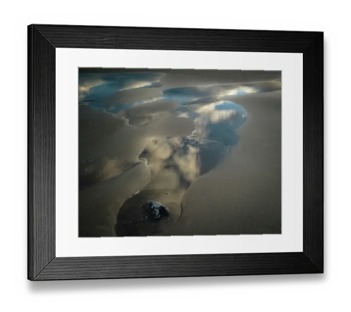Framed Print : USA, New Jersey, Cape May National Seashore. Cloud reflection in beach water at sunset. ©Jay O'Brien  /  Jaynes Gallery  /  DanitaDelimont.com
