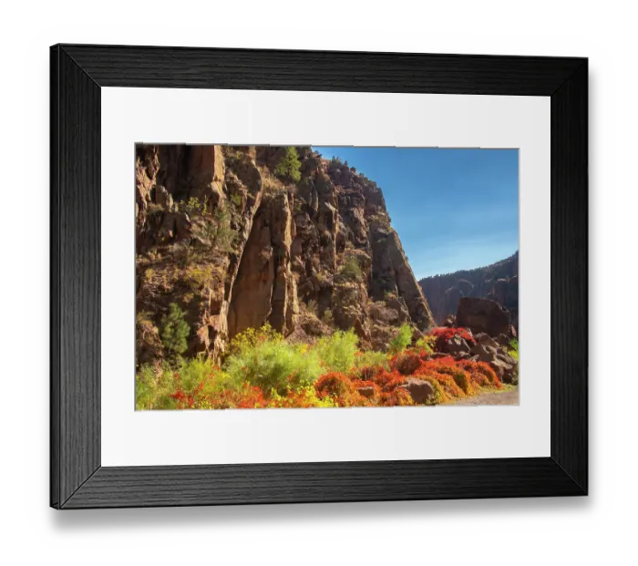 Framed Print : USA, New Mexico, Jemez National Recreation Area. Cliff and red Virginia creepers. ©Cathy & Gordon Illg / Jaynes Gallery / DanitaDelimont.com Framed Print : USA, New Mexico, Jemez National Recreation Area. Cliff and red Virginia creepers. ©Cathy & Gordon Illg / Jaynes Gallery / DanitaDelimont.com