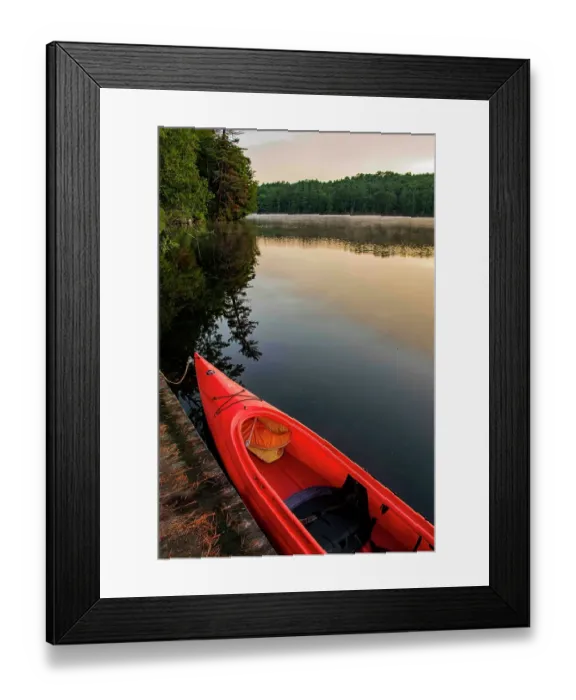 Framed Print : USA, New York. Adirondack Park (National Historic Landmark), Saranac Lake, Hoel Pond, canoe at boathouse dock Framed Print : USA, New York. Adirondack Park (National Historic Landmark), Saranac Lake, Hoel Pond, canoe at boathouse dock