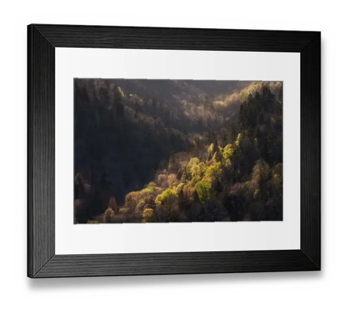 Framed Print : Sunset light on valley from Morton Overlook, Great Smoky Mountains National Park, Tennessee