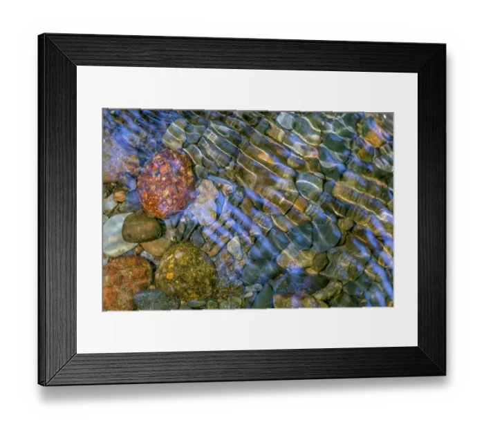 Framed Print : Smooth river rocks beneath surface of small stream, Great Smoky Mountains National Park, Tennessee