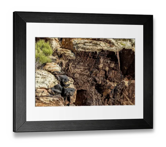 Framed Print : Ancient petroglyphs seen at Parowan Gap
