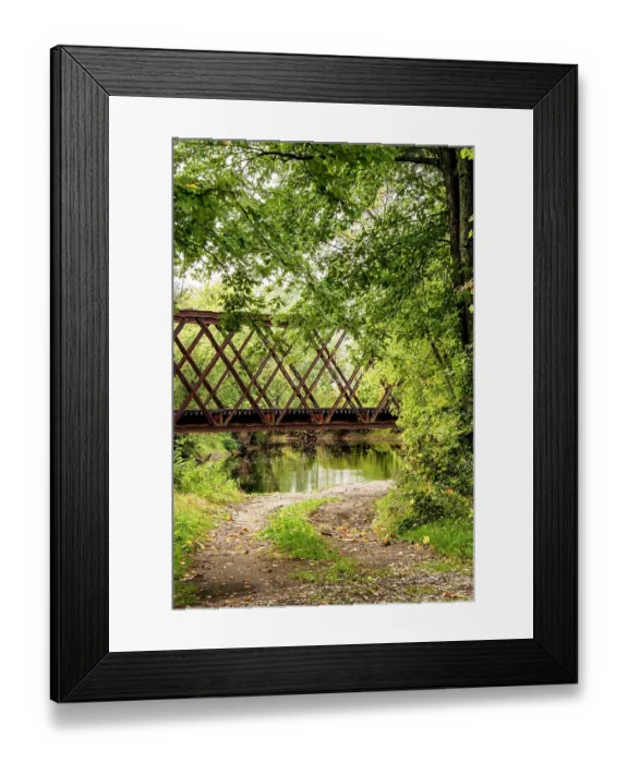 Framed Print : USA, Vermont, Whiting. 1896 metal railroad trestle bridge over tributary to Otter Creek