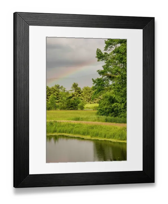 Framed Print : USA, Vermont, Otter Creek River Basin, Weybridge. Pond with rainbow and Green Mountains beyond