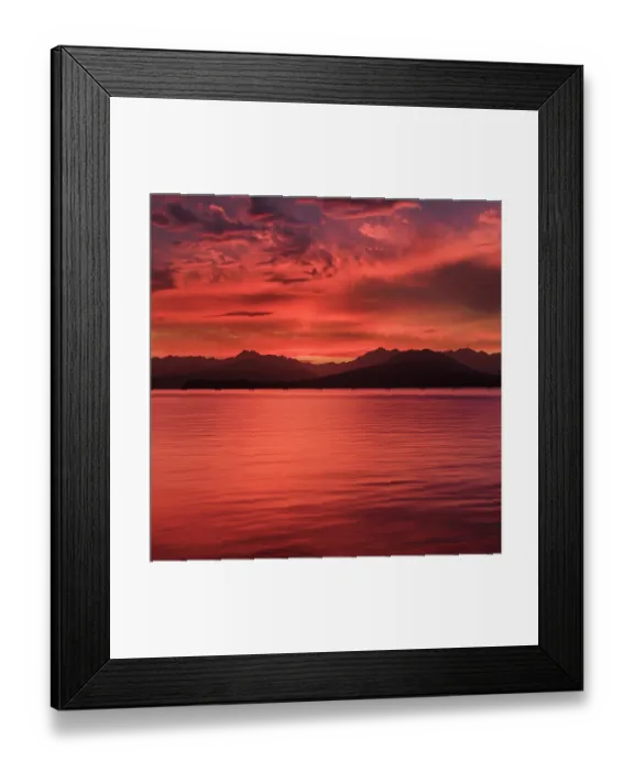 Framed Print : USA, Washington State, Seabeck. Vivid sunset over Hood Canal and Olympic Mountains. ©Don Paulson  /  Jaynes Gallery  /  DanitaDelimont.com