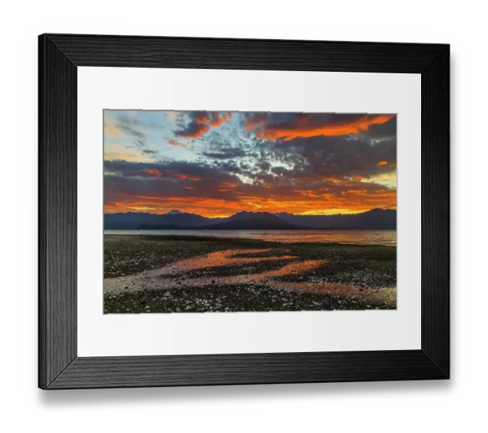 Framed Print : USA, Washington State, Seabeck. Vivid sunset over Hood Canal and Olympic Mountains. ©Don Paulson  /  Jaynes Gallery  /  DanitaDelimont.com