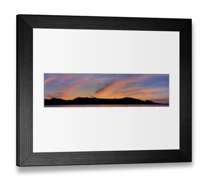 Framed Print : USA, Washington State, Seabeck. Panoramic sunset over Hood Canal and Olympic Mountains. ©Don Paulson  /  Jaynes Gallery  /  DanitaDelimont.com