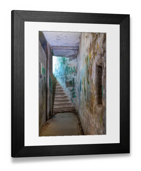 Framed Print : USA, Washington State, Port Townsend, Fort Worden State Park. Corridor and stairway in old gun battery. ©Don Paulson  /  Jaynes Gallery  /  DanitaDelimont.com
