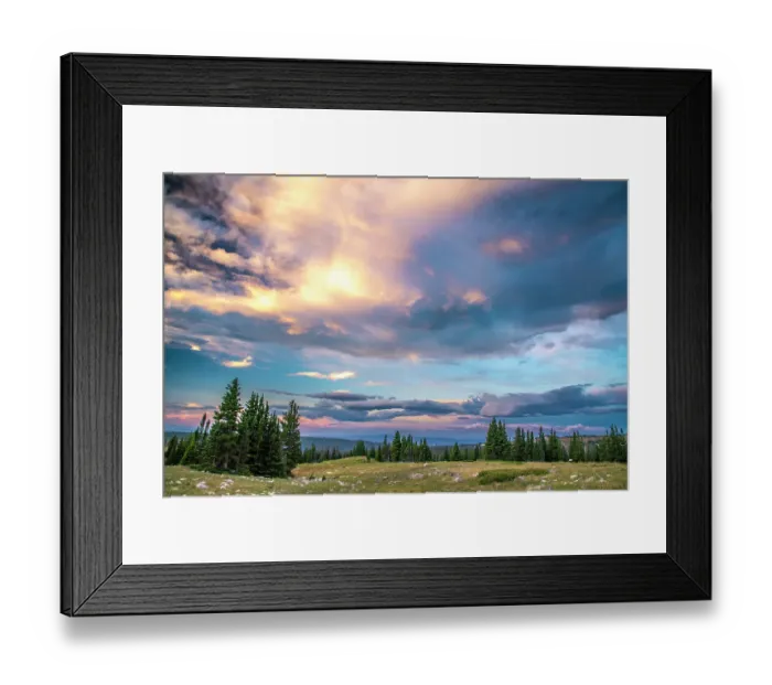 Framed Print : USA, Wyoming, Medicine Bow National Forest. Sunrise clouds over mountain and forest landscape. ©Cathy & Gordon Illg  /  Jaynes Gallery  /  DanitaDelimont.com