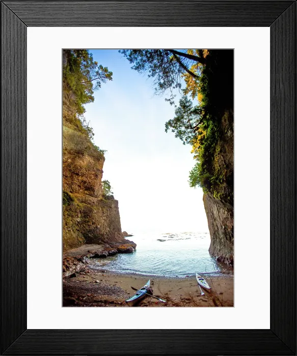 Framed Print : Sea kayaks along pocket beach, Strait of Juan de Fuca, Washington State, USA Framed Print : Sea kayaks along pocket beach, Strait of Juan de Fuca, Washington State, USA