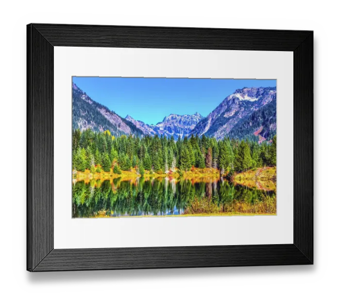Framed Print : Gold Lake reflection Mount Chikamin, Snoqualmie Pass, Wenatchee National Forest, Washington State, Usa. (Editorial Use Only)