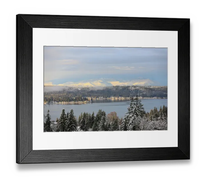 Framed Print : Bremerton, Washington State, Usa. Autumn snow, Puget Sound, Olympic Mountains and Dyes Inlet Framed Print : Bremerton, Washington State, Usa. Autumn snow, Puget Sound, Olympic Mountains and Dyes Inlet