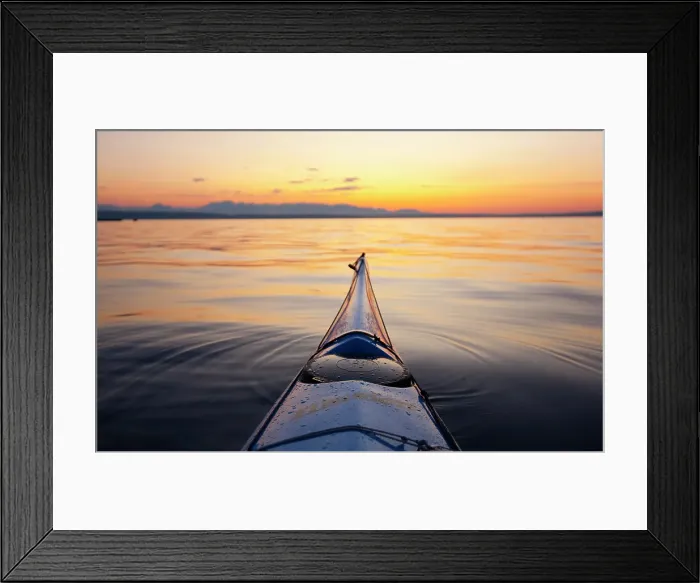 Framed Print : Sea kayak bow view of the Olympic Mountains on Puget Sound, Seattle, Washington State, USA Framed Print : Sea kayak bow view of the Olympic Mountains on Puget Sound, Seattle, Washington State, USA