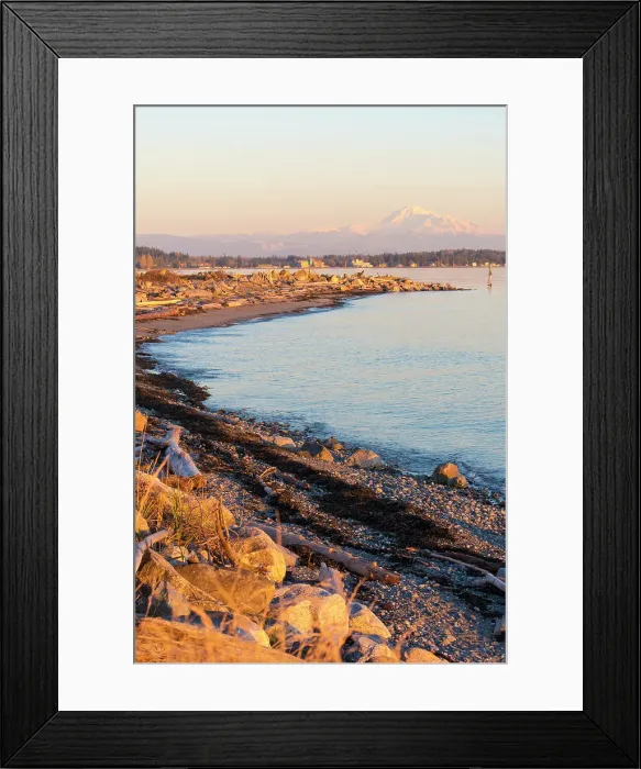 Framed Print : USA, Washington State. Birch Bay with Mount Baker and North Cascades