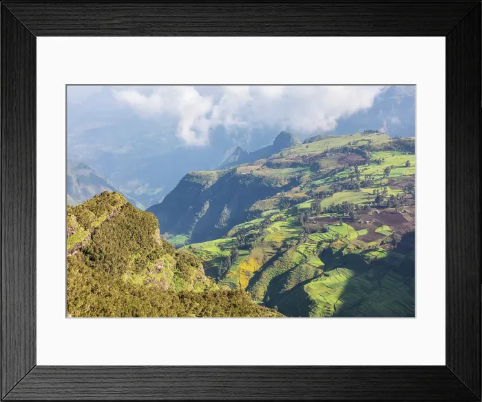 Framed Print : Ethiopia. Amhara. North Gondar. View of farms and a village in the Ethiopian highlands Framed Print : Ethiopia. Amhara. North Gondar. View of farms and a village in the Ethiopian highlands