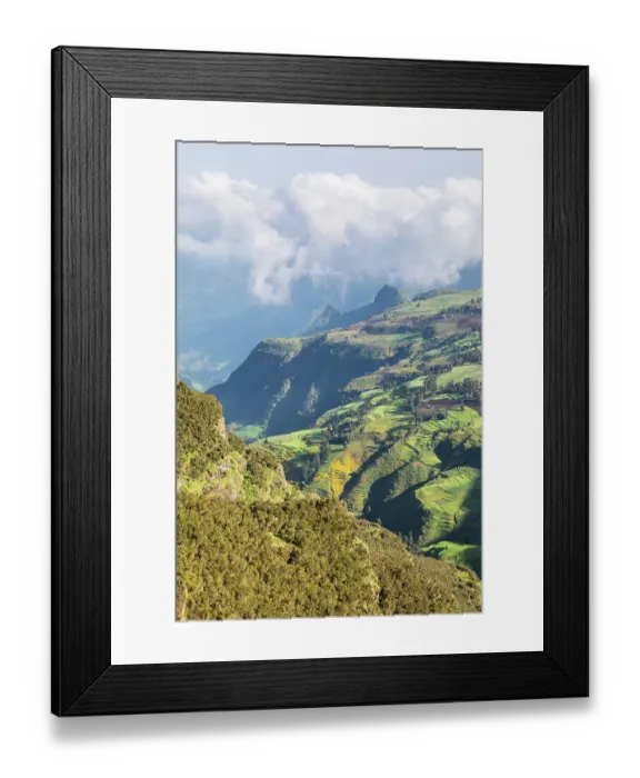 Framed Print : Ethiopia. Amhara. North Gondar. View of farms and a village in the Ethiopian highlands Framed Print : Ethiopia. Amhara. North Gondar. View of farms and a village in the Ethiopian highlands