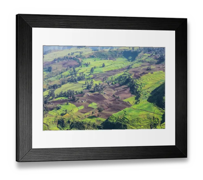 Framed Print : Ethiopia. Amhara. North Gondar. View of farms and a village in the Ethiopian highlands Framed Print : Ethiopia. Amhara. North Gondar. View of farms and a village in the Ethiopian highlands