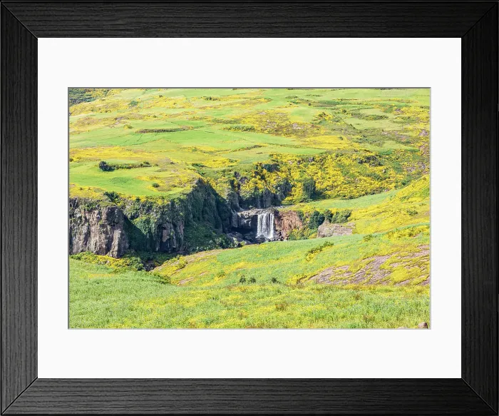 Framed Print : Ethiopia. Amhara. Waterfall in a hillside covered in wildflowers Framed Print : Ethiopia. Amhara. Waterfall in a hillside covered in wildflowers