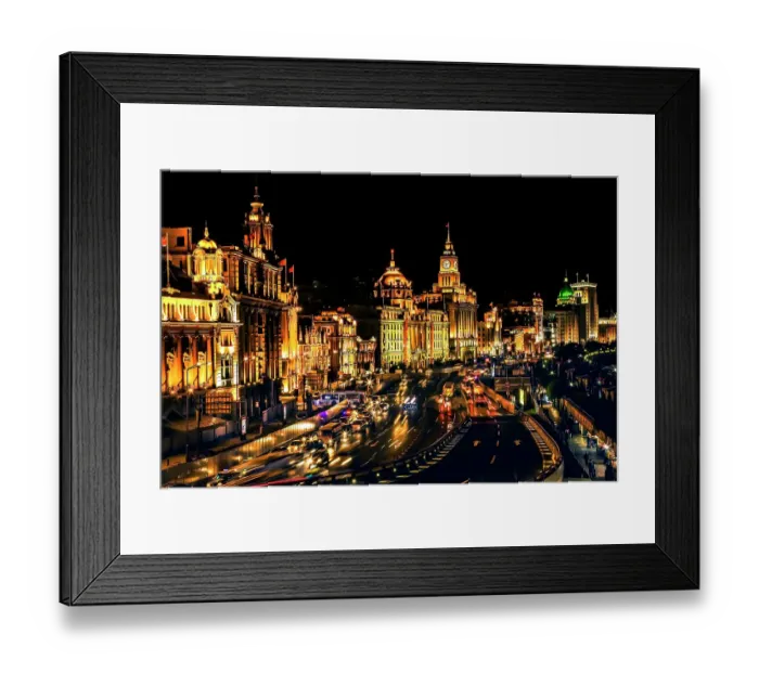 Framed Print : The Bund, old part of Shanghai, China, Night Illuminated with cars Framed Print : The Bund, old part of Shanghai, China, Night Illuminated with cars