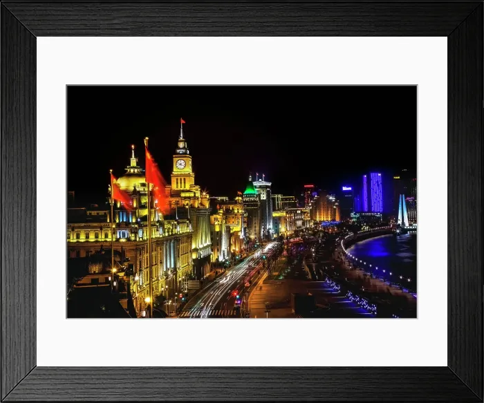 Framed Print : The Bund, old part of Shanghai at night with cars Framed Print : The Bund, old part of Shanghai at night with cars