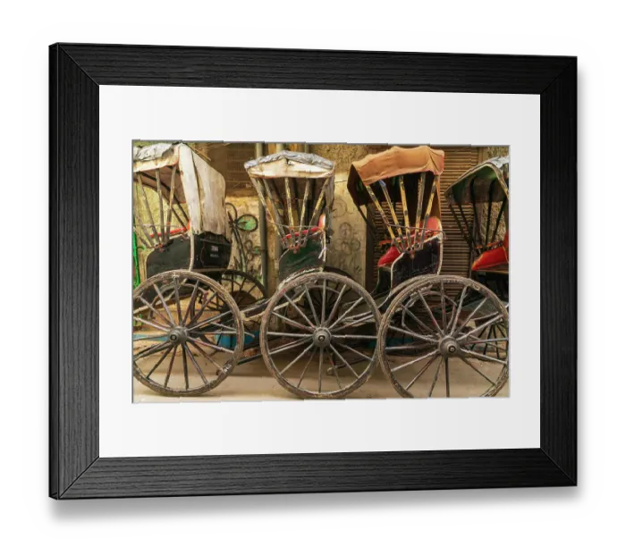 Framed Print : India, West Bengal, Kolkata, College Square. Rickshaws in a line